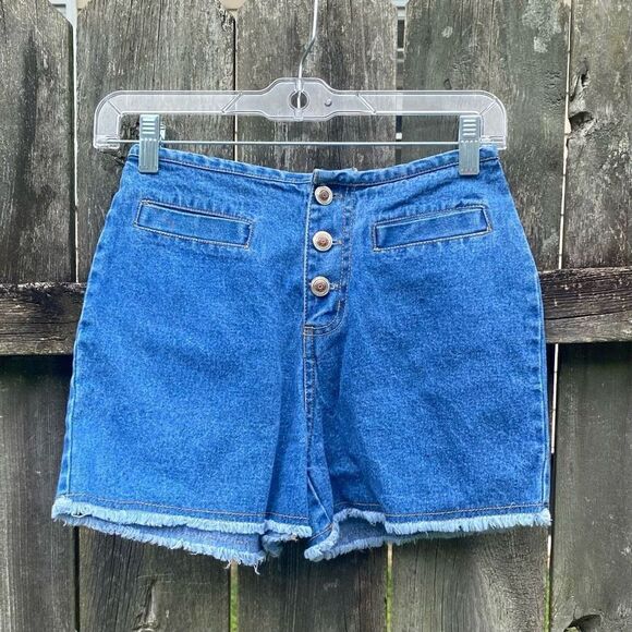 Vintage Y2K Plugg Raw Hem Denim Shorts Button Fly | 25 - Picture 1 of 4